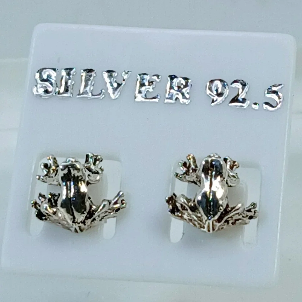 Vintage 90s Sterling Silver 925‎ Frog Stud Earrings Animal Nature Jewelry  - New